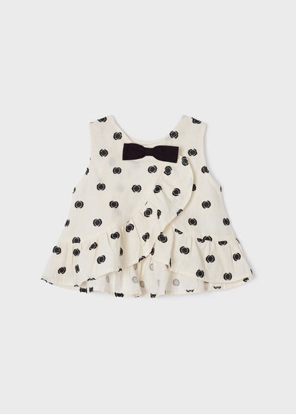 Natural/Black Dot Top w Ruffle Split Back