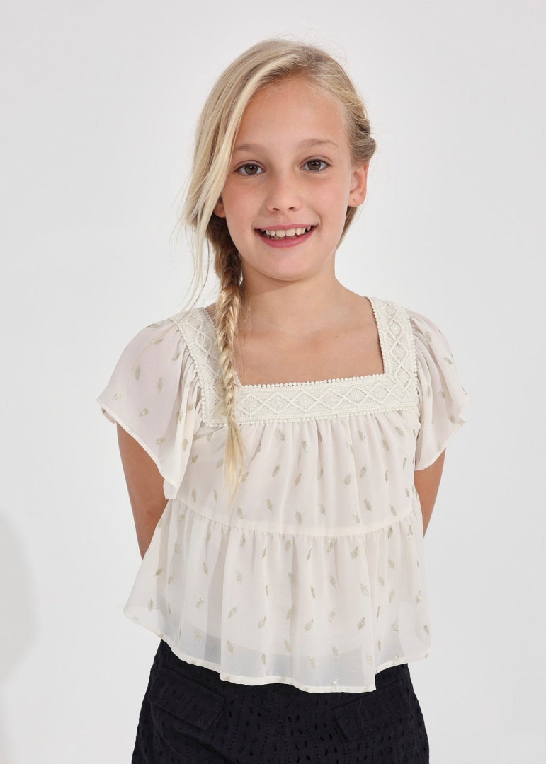 Cream Oranza Feather Print Top