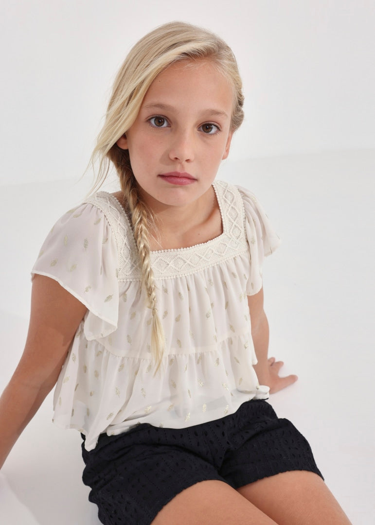 Cream Oranza Feather Print Top