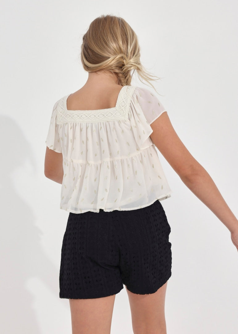 Cream Oranza Feather Print Top