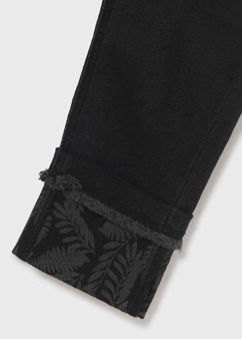 Cropped Black Feather Cuffed Denim Pant