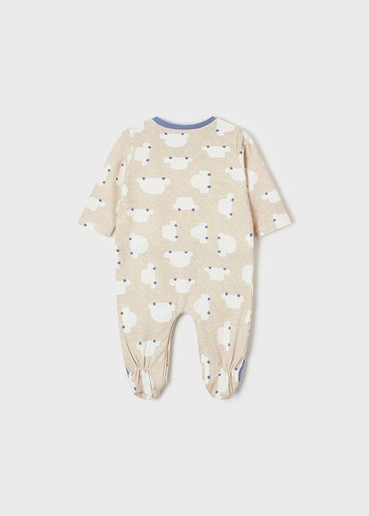 Footed Beige Car Long Onesie