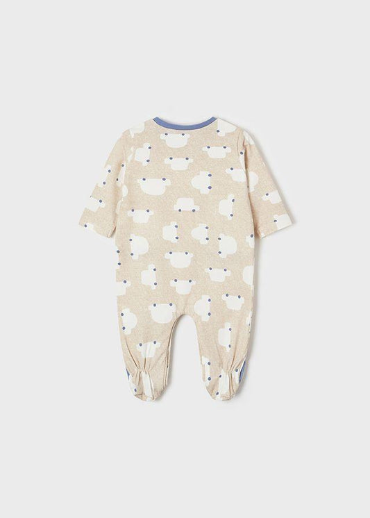 Footed Beige Car Long Onesie