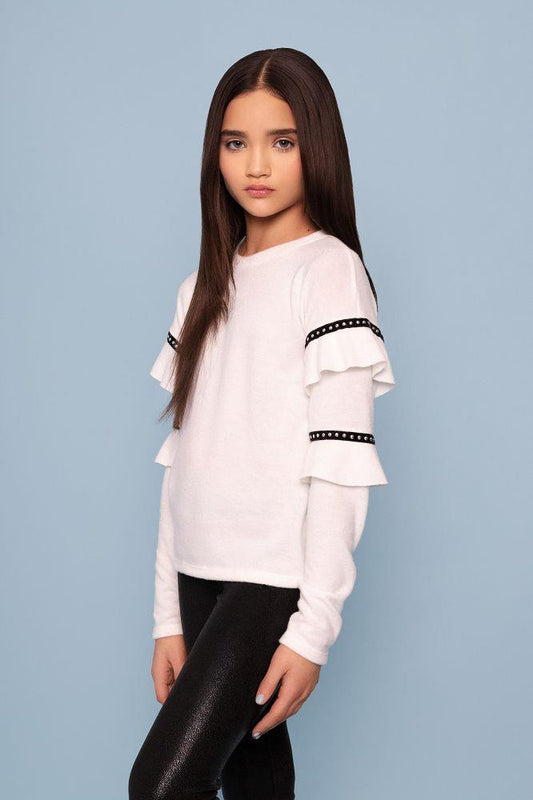 White Sweater with Black Trim