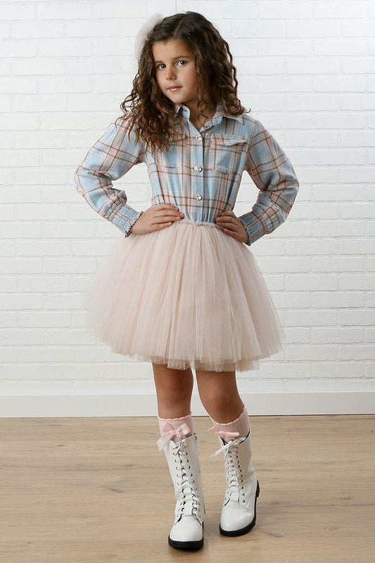 Plaid Dress w Tulle Bottom