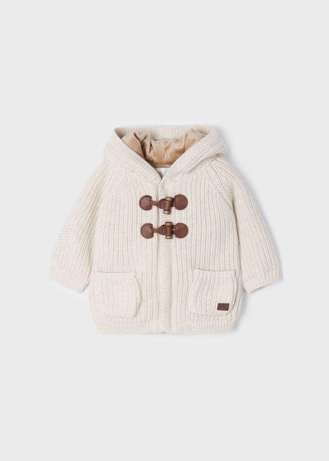 Cream Knit Sweater Coat w Hood