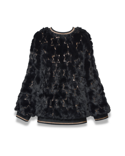 Faux Fur Sweater with Sequin Stars