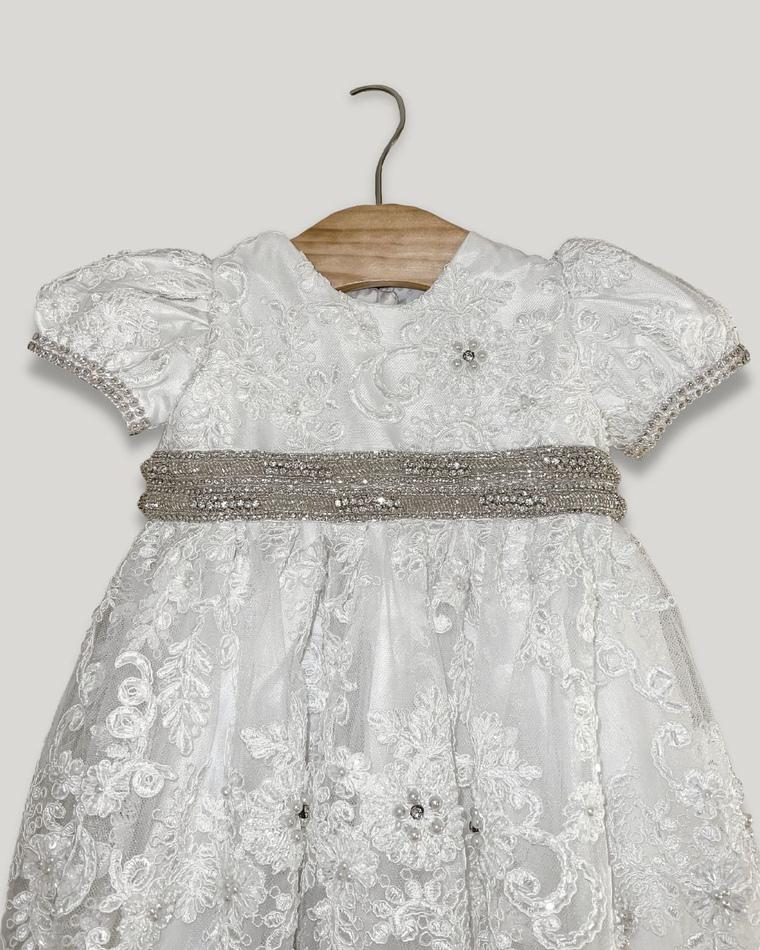 exclusive christening gown Expressions Boutique NY, rhinestone and pearl baptism dress, all lace baptism gown Woodbury NY, baby girl christening outfit Long Island boutique, heirloom christening gown, boutique baptism wear