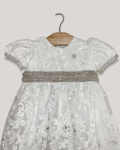 exclusive christening gown Expressions Boutique NY, rhinestone and pearl baptism dress, all lace baptism gown Woodbury NY, baby girl christening outfit Long Island boutique, heirloom christening gown, boutique baptism wear
