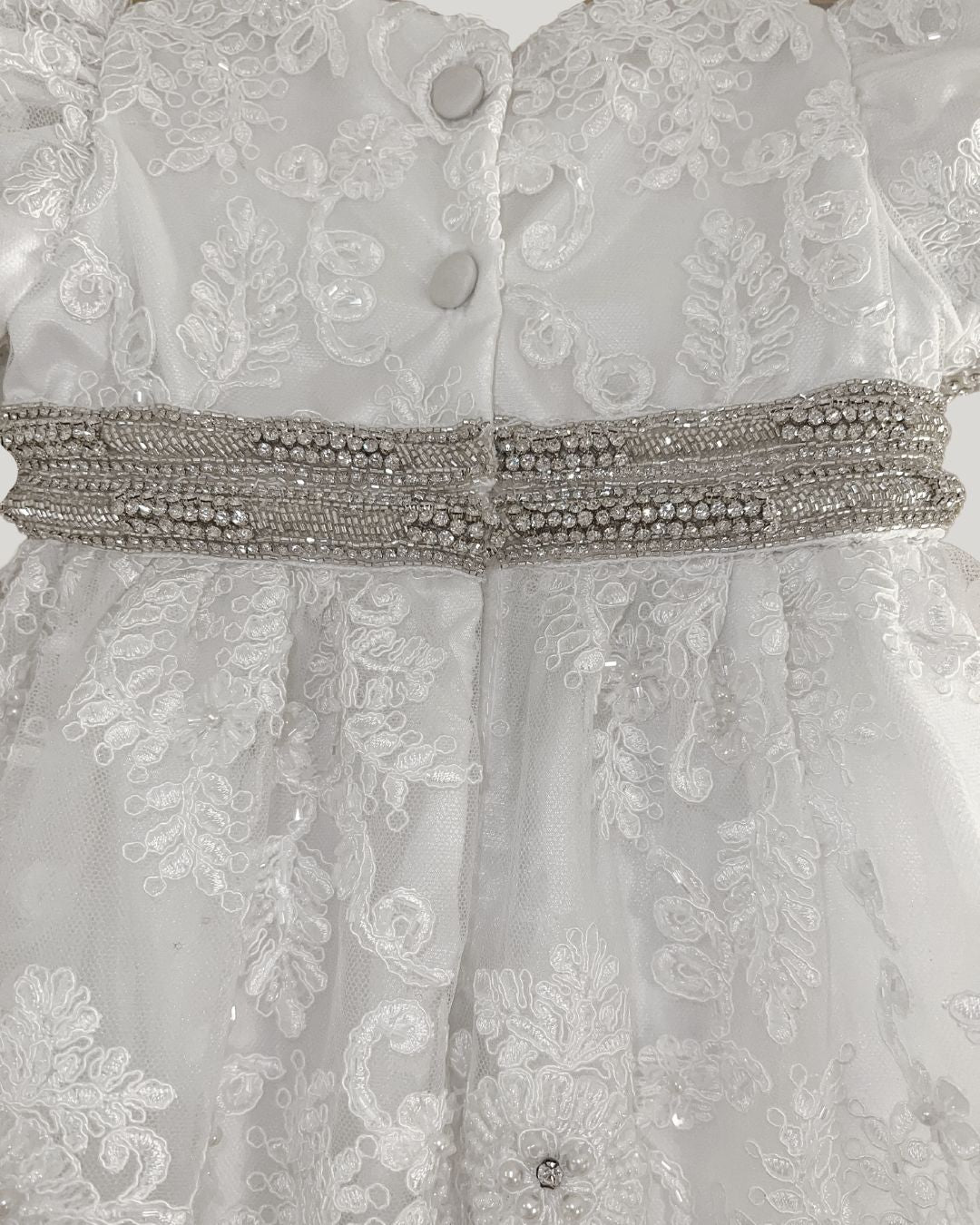 exclusive christening gown Expressions Boutique NY, rhinestone and pearl baptism dress, all lace baptism gown Woodbury NY, baby girl christening outfit Long Island boutique, heirloom christening gown, boutique baptism wear