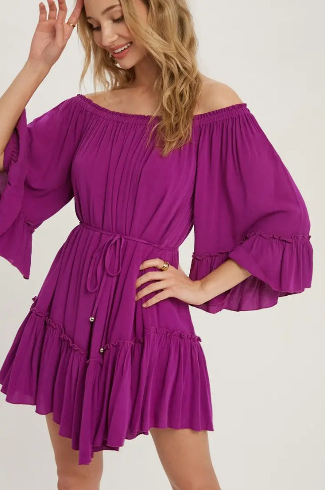 Orchid Ruffled Solid Boho Dress