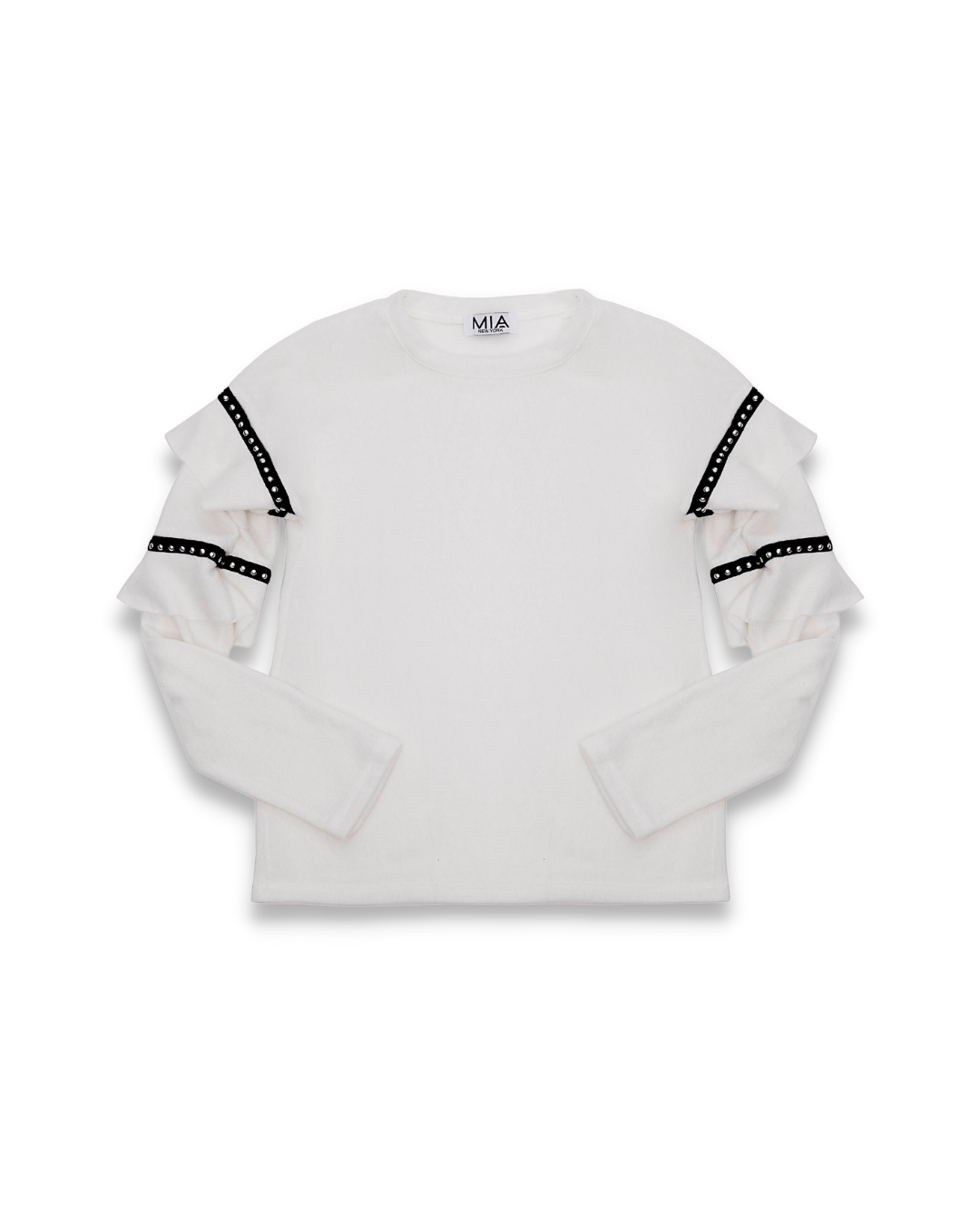 White sweater 2025 with black trim