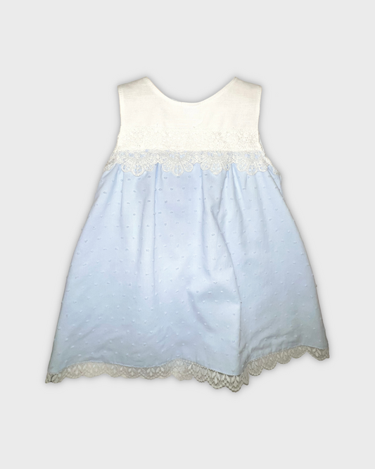 2pc Dot & Lace Dress w Bonnet