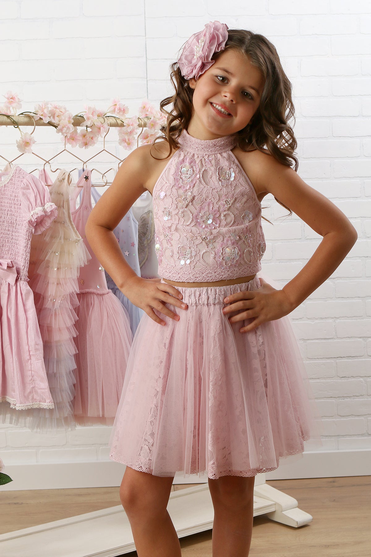 2pc Kenna Pink Halter & Skirt Set