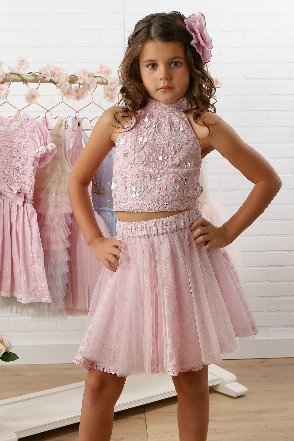 2pc Kenna Pink Halter & Skirt Set