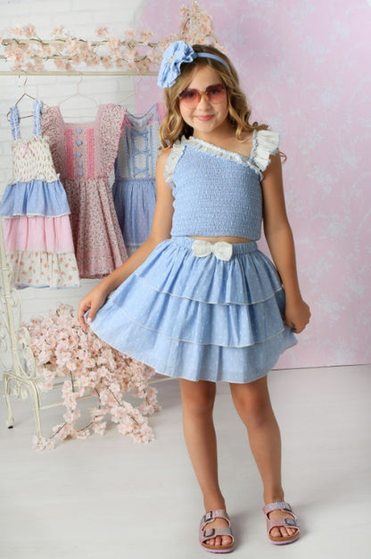 3pc Meghan Sky Blue Skirt 2pc Set w Headband
