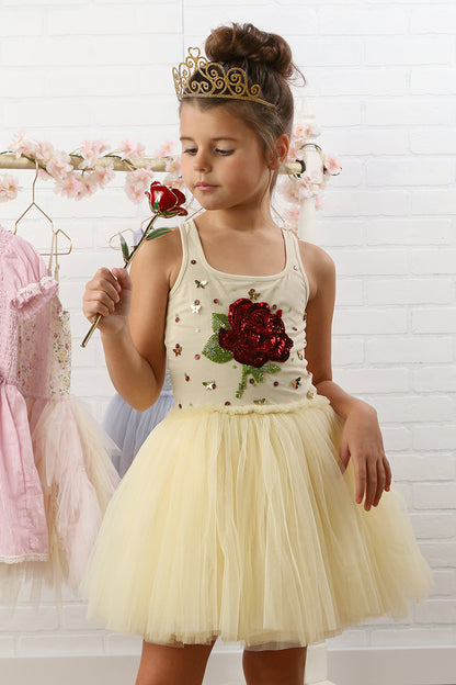 Belle Yellow Beaded Rose Tulle Dress