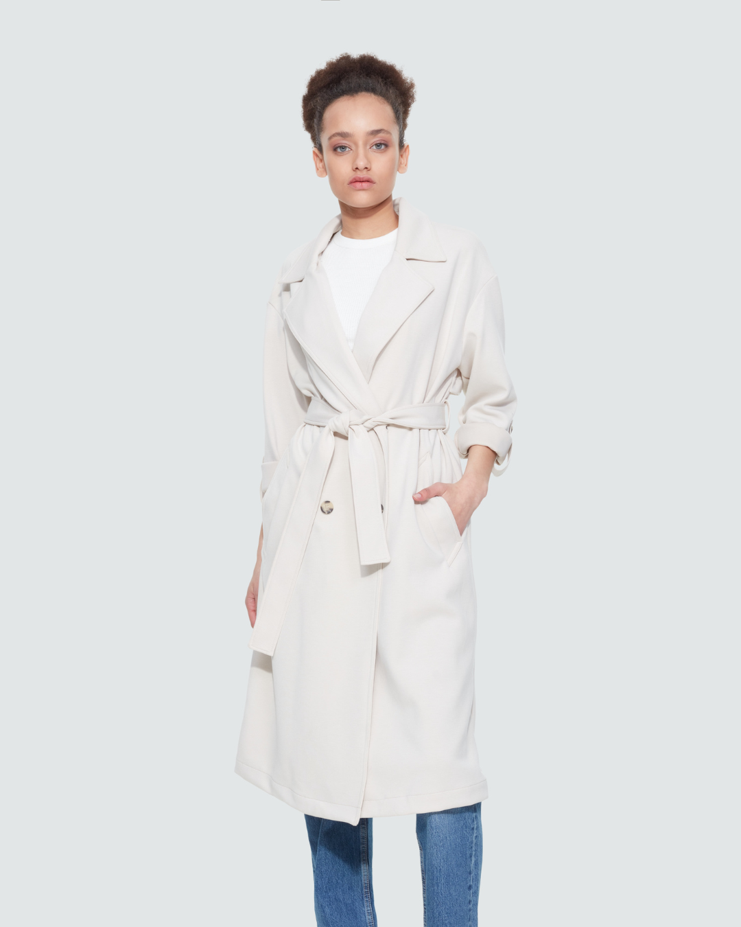 Double Breasted Knit Trench Coat