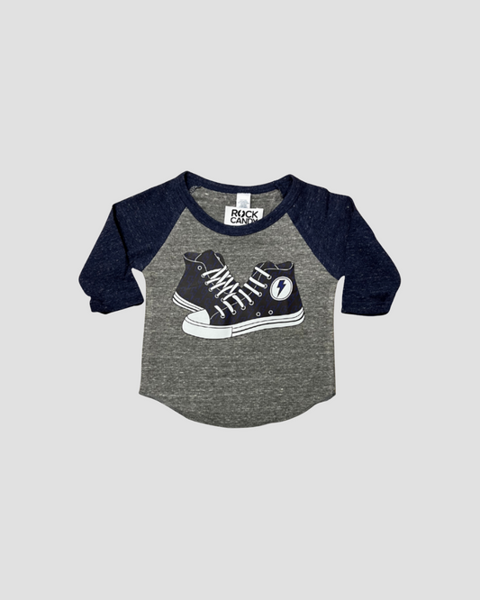 Sneaker Baseball Tee in Navy & Heather Grey