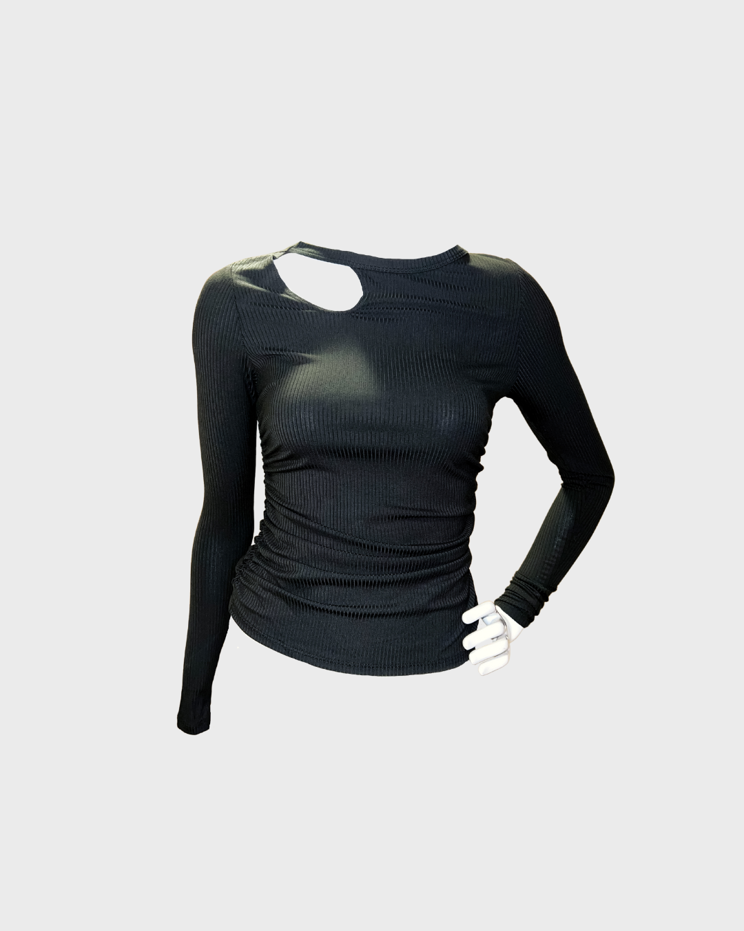 Black Rib Ruched Cut Out Top