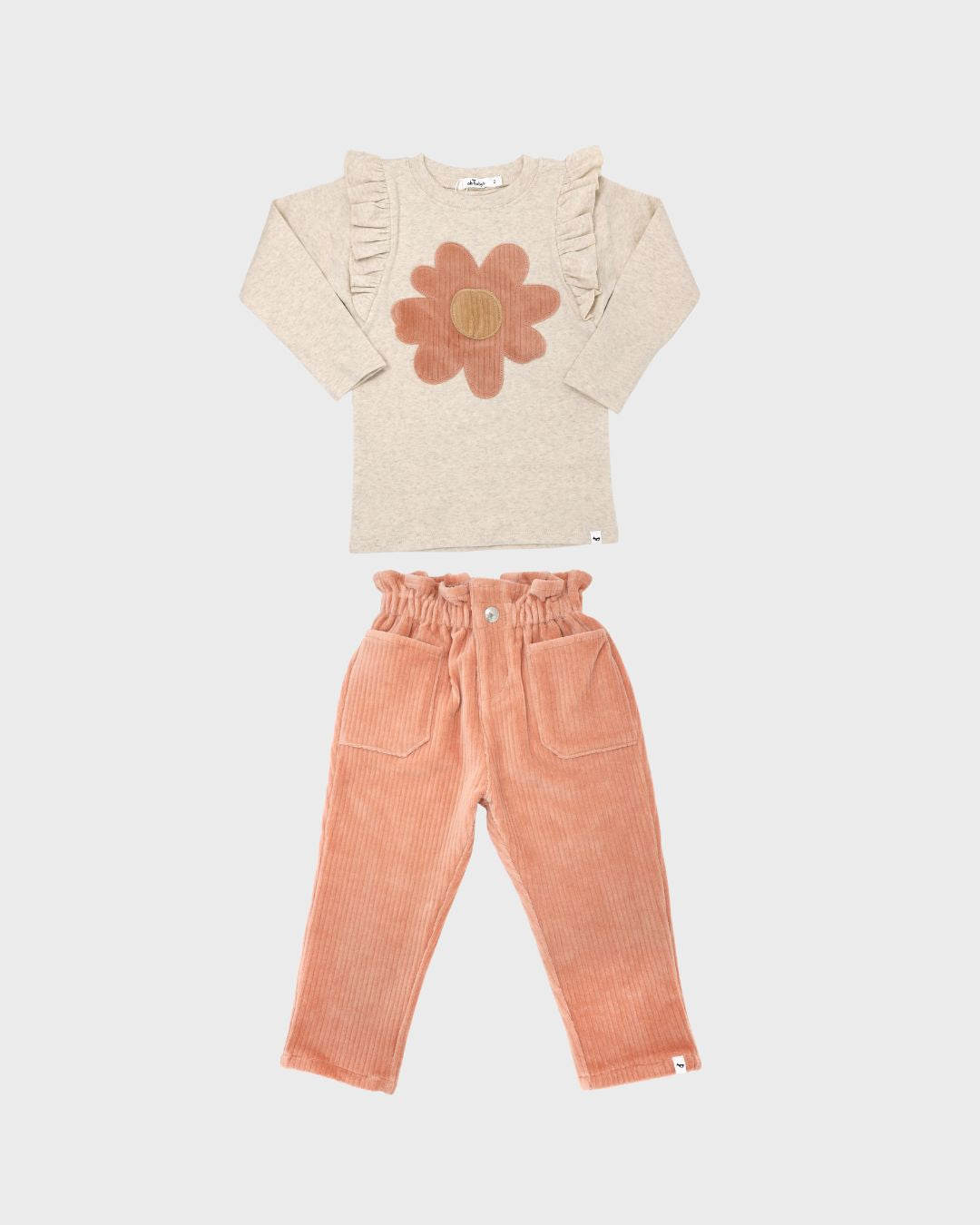 2pc Flower Tee w Blush Corduroy Pant