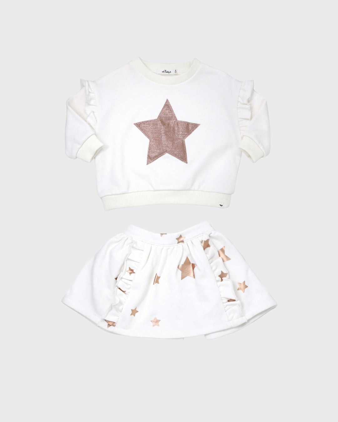 2pc Cream Rose Gold Star Top w Skirt