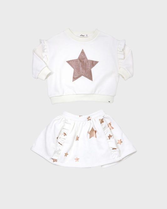 2pc Cream Rose Gold Star Top w Skirt *