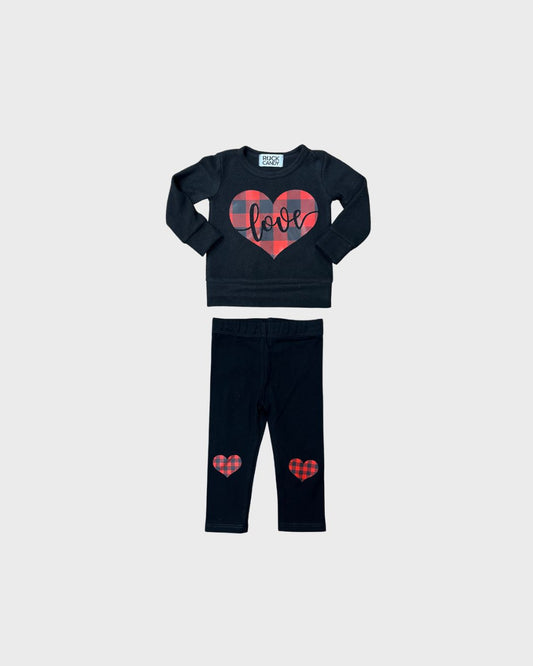 2pc Black Plaid Heart Top w Leggings