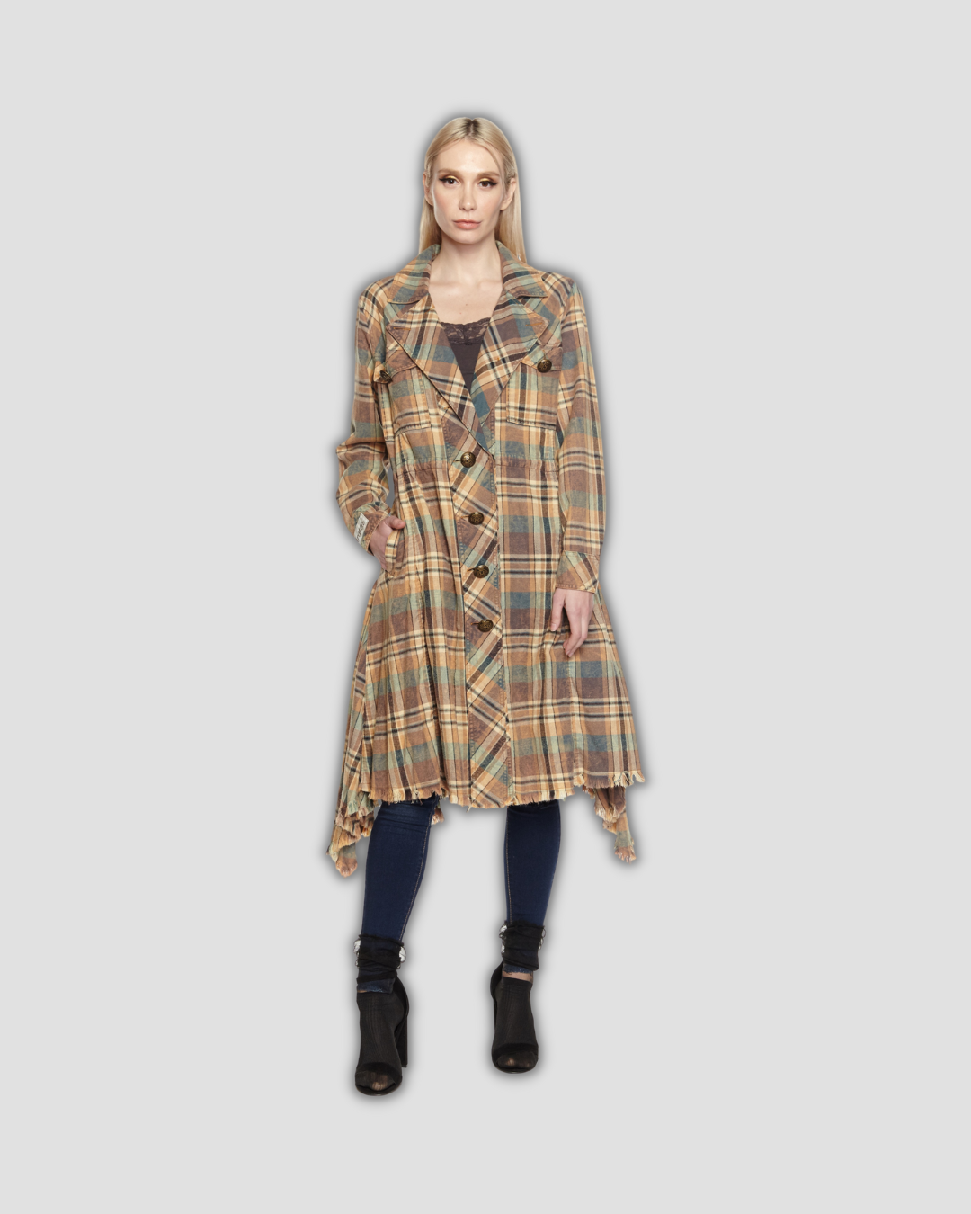 Army Plaid Ashed Trench Coat