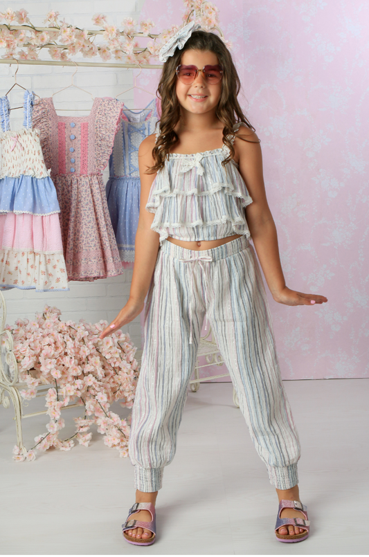2pc Marlee Stripe Ruffle Pant Set