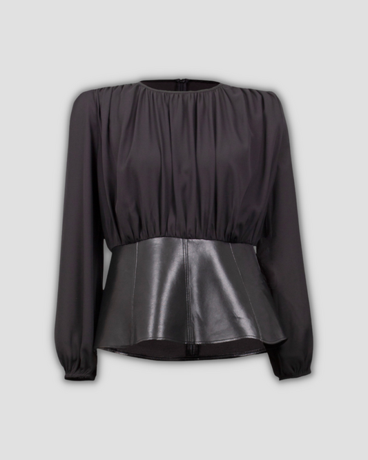 Black Blouse w Leather Peplum