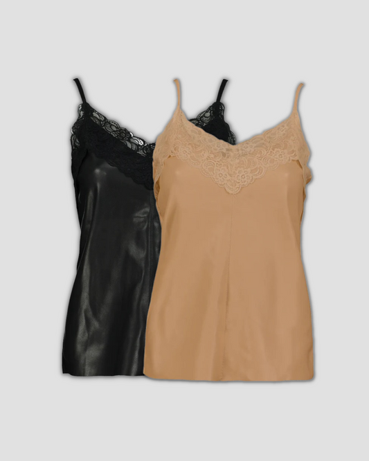 Faux Leather w Lace Detail Cami