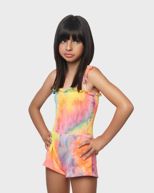 Neon Tie Dye Smocked Romper