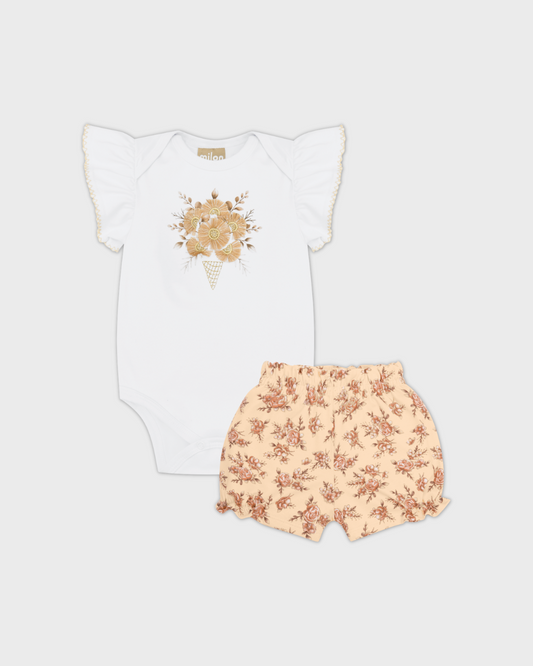 Floral Onesie w Oatmeal Short