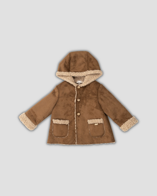 Brown Faux Suede Coat w Hood