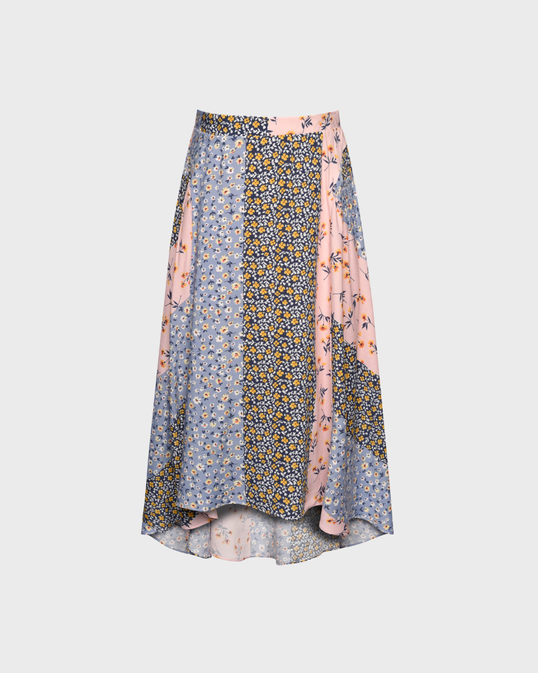 High-Low Patchwork Floral Skirt