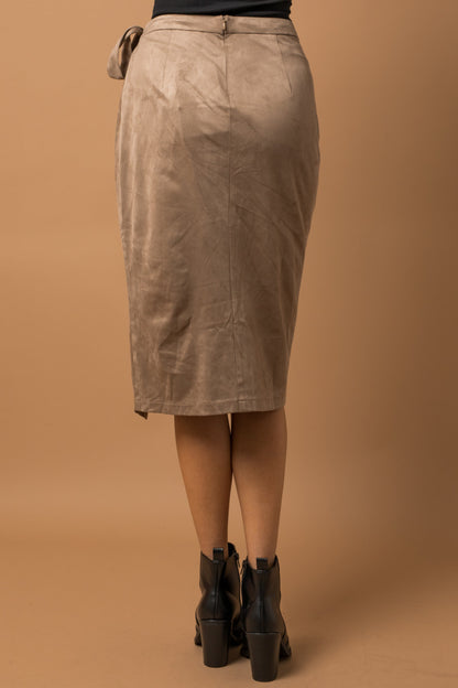 Tan Suede Wrap Midi Skirt
